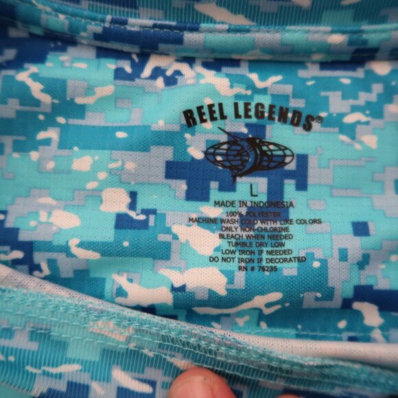 Reel Legends Mens Large Long Sleeve Sun Shade Blue Pixel Camo Digital UV - Picture 4 of 5